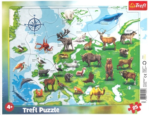 Puzzle Mapa Evropy se zvířátky