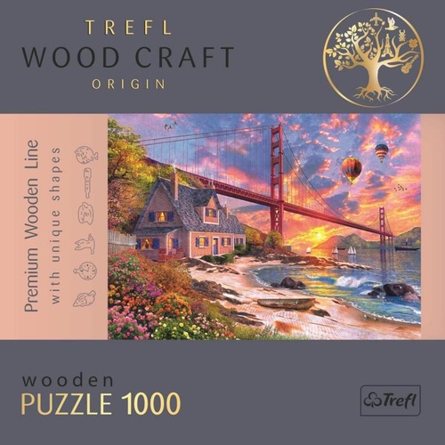 Dřevěné puzzle Západ slunce nad Golden Gate 1000 dílků