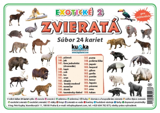 Súbor 24 kariet - zvieratá (exotické 2)
