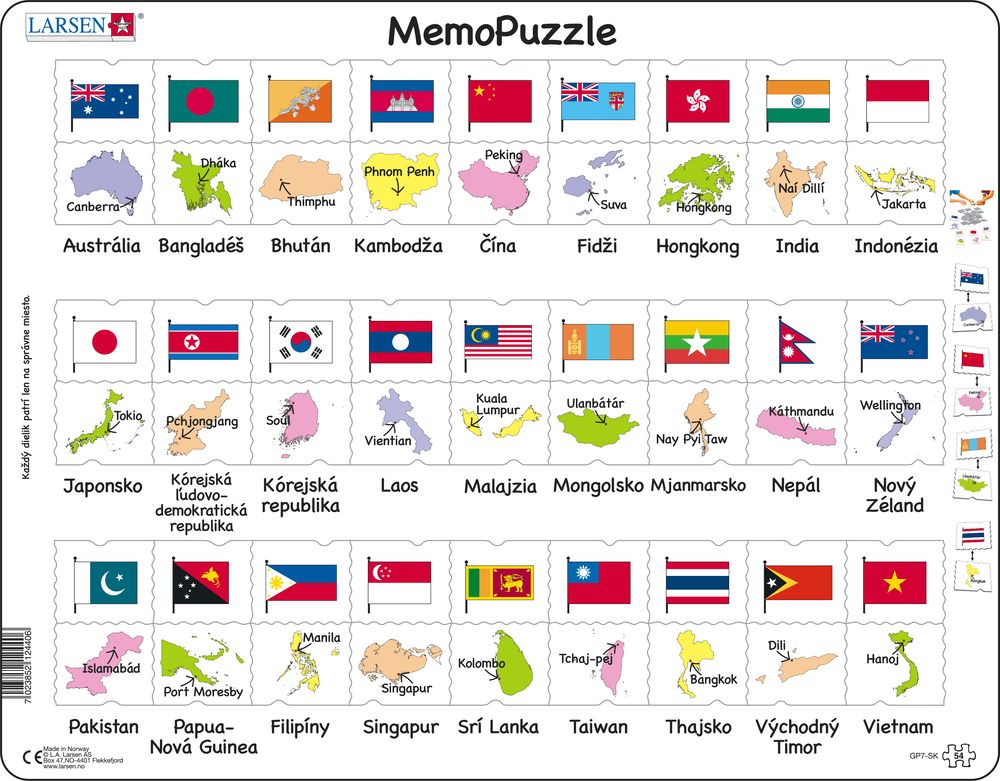 Larsen Puzzle - Memo Puzzle - Vlajky Ázia a Austrália slovensky : GP7